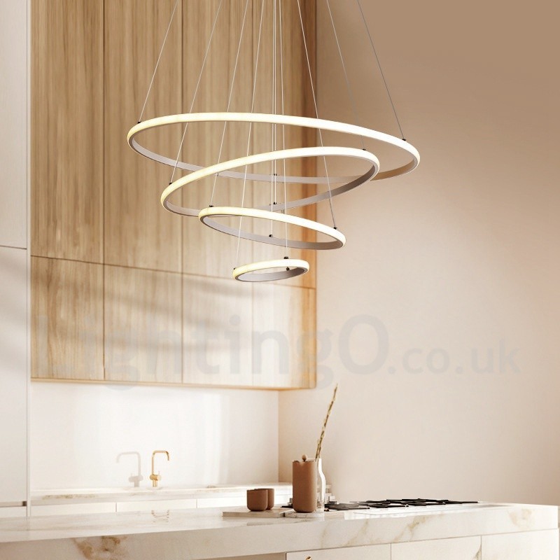Lampada a sospensione LED dimmerabile Outside the Circles con telecomando, anelli moderni