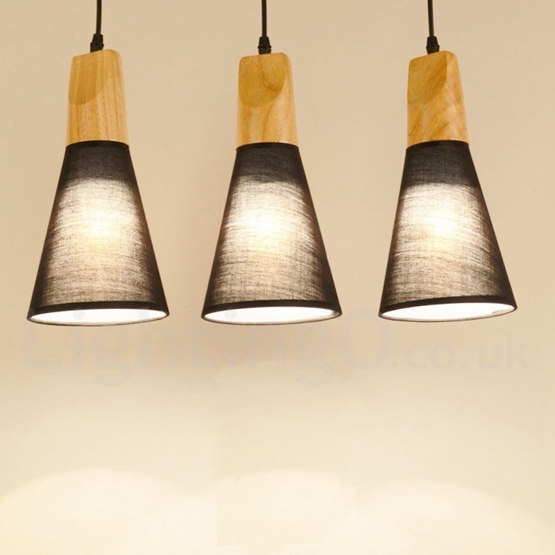Lampada a sospensione in legno con paralume in acrilico, 1 luce o 3 luci