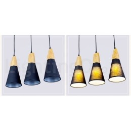 Lampada a sospensione in legno con paralume in acrilico, 1 luce o 3 luci