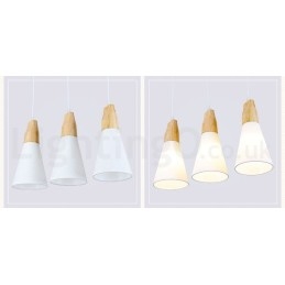 Lampada a sospensione in legno con paralume in acrilico, 1 luce o 3 luci