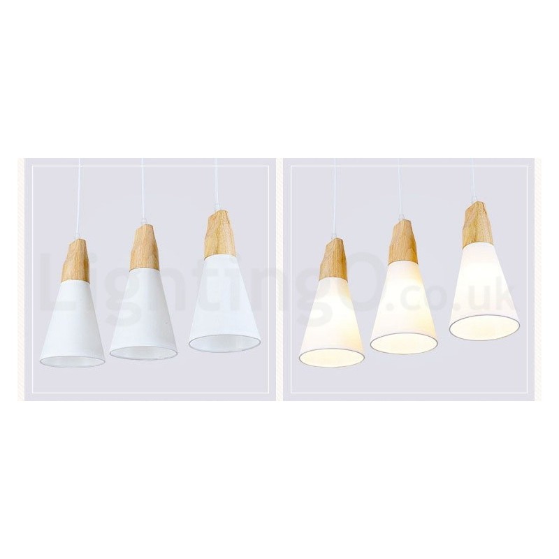 Lampada a sospensione in legno con paralume in acrilico, 1 luce o 3 luci
