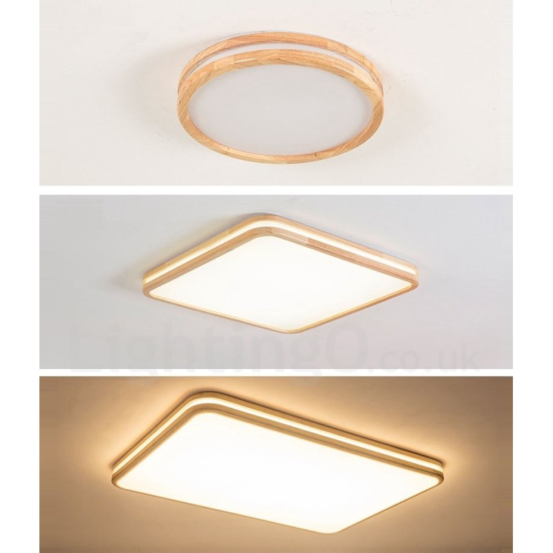 Plafoniera LED ultrasottile in legno massello e acrilico, stile nordico, rotonda
