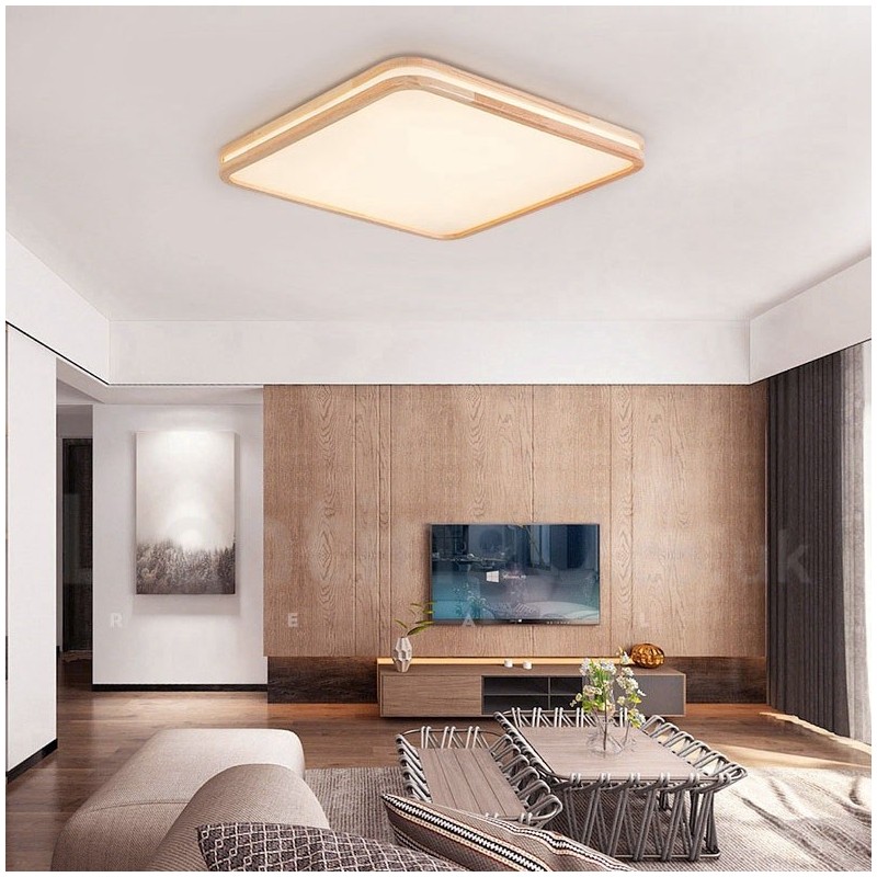 Plafoniera LED ultrasottile in legno massello e acrilico, stile nordico, rotonda