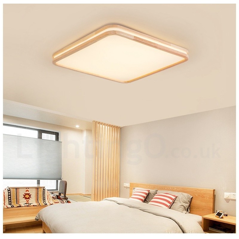 Plafoniera LED ultrasottile in legno massello e acrilico, stile nordico, rotonda