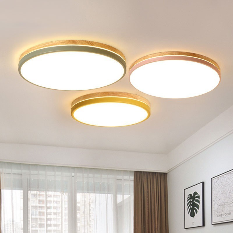 Plafoniera rotonda in legno e acrilico ultra sottile dimmerabile stile nordico