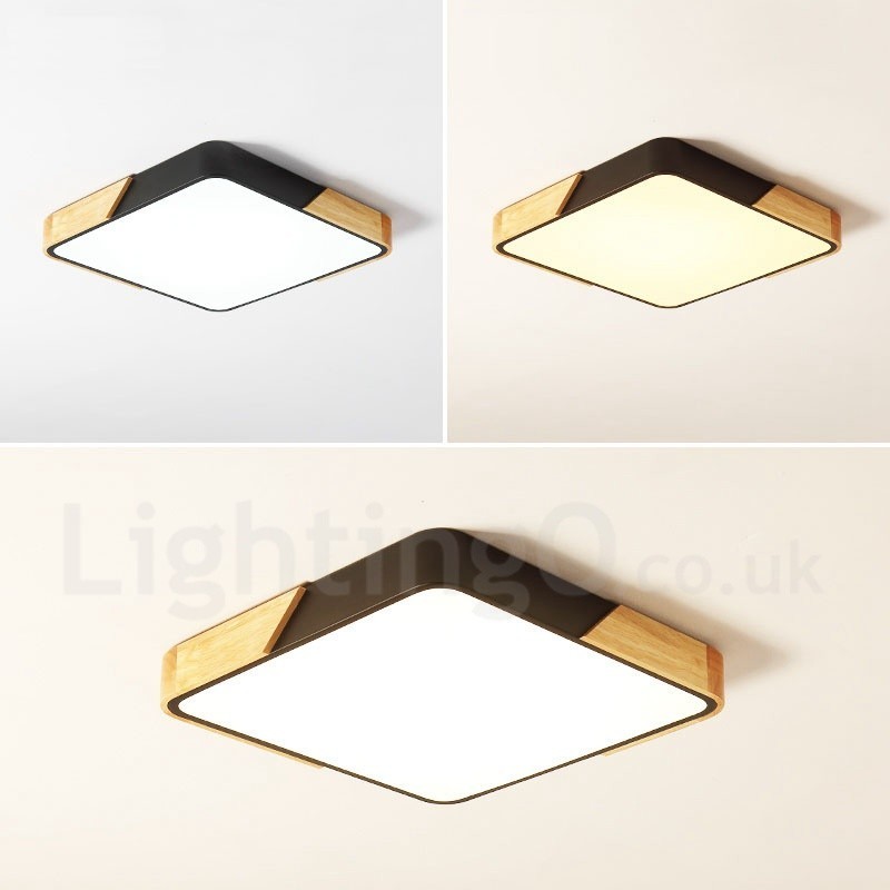 Plafoniera LED quadrata in legno e acrilico, ultra sottile, dimmerabile, 40 x 40 cm / 50 x 50 cm