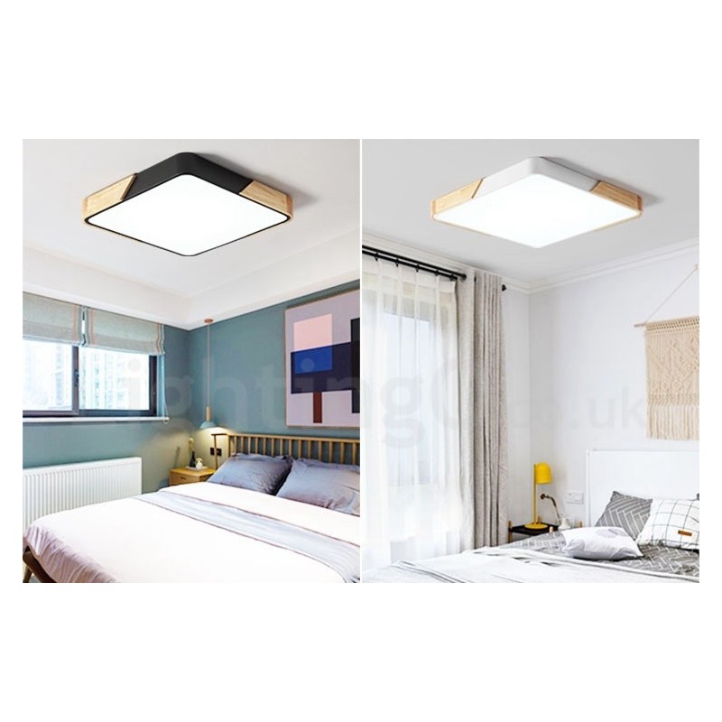 Plafoniera LED quadrata in legno e acrilico, ultra sottile, dimmerabile, 40 x 40 cm / 50 x 50 cm