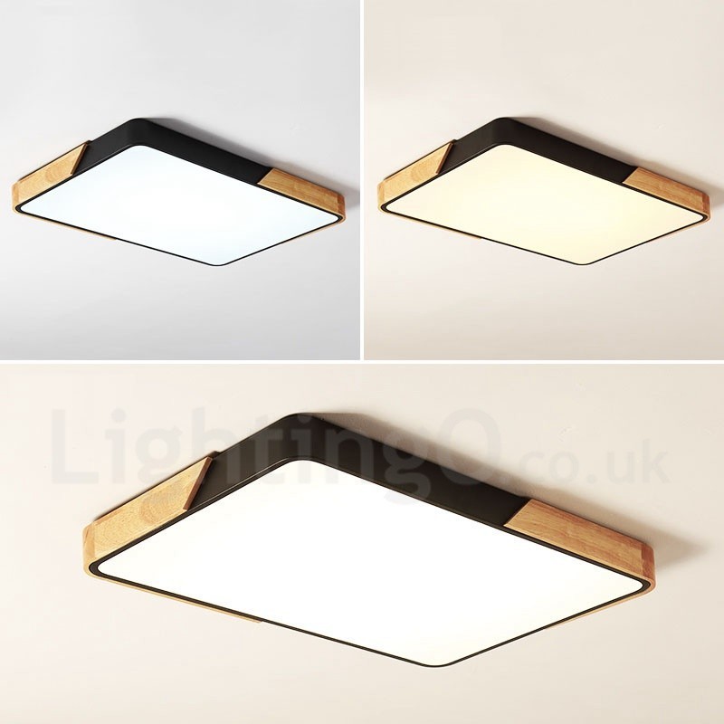 Plafoniera rettangolare LED dimmerabile in legno e acrilico, ultrasottile, stile nordico
