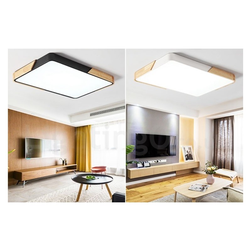 Plafoniera rettangolare LED dimmerabile in legno e acrilico, ultrasottile, stile nordico