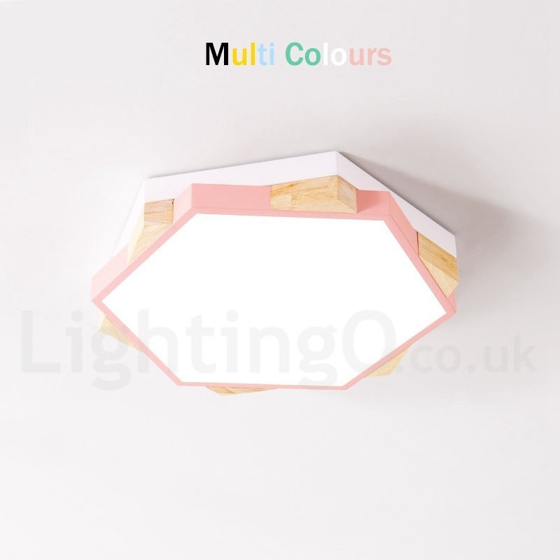 Plafoniera esagonale in legno multicolore dimmerabile con paralume in acrilico stile nordico