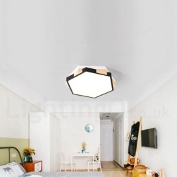 Plafoniera esagonale in legno multicolore dimmerabile con paralume in acrilico stile nordico