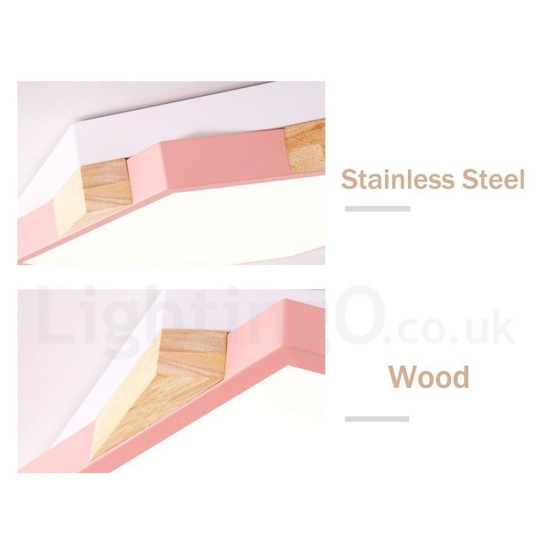 Plafoniera esagonale in legno multicolore dimmerabile con paralume in acrilico stile nordico
