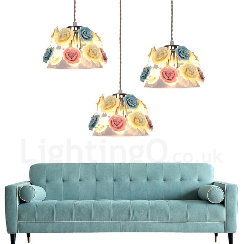 Lampada a sospensione in vetro e ceramica Macaron con fiori multicolori, E27, Ø22 cm