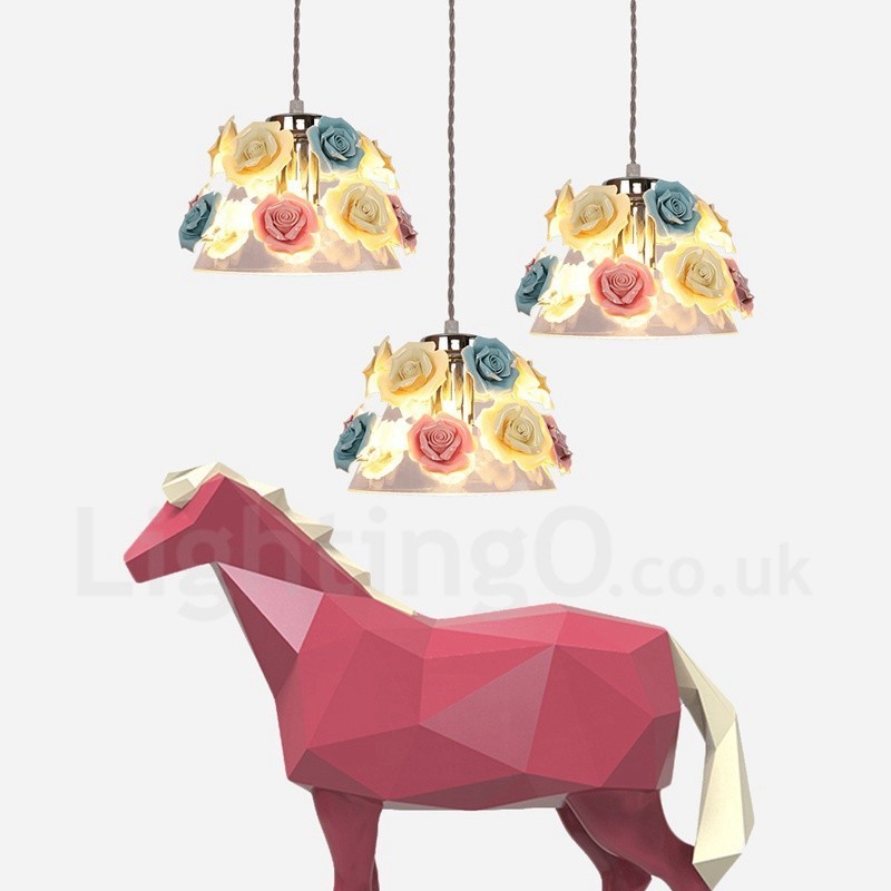 Lampada a sospensione in vetro e ceramica Macaron con fiori multicolori, E27, Ø22 cm