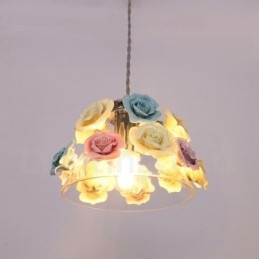 Lampada a sospensione in vetro e ceramica Macaron con fiori multicolori, E27, Ø22 cm
