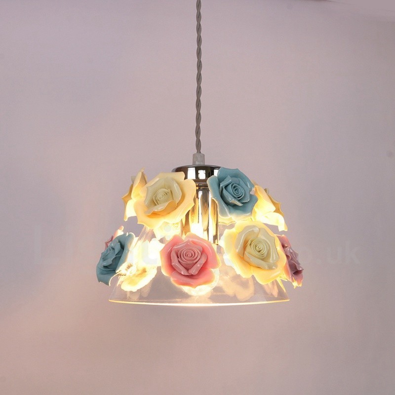 Lampada a sospensione in vetro e ceramica Macaron con fiori multicolori, E27, Ø22 cm