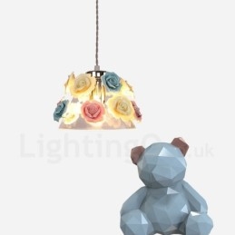Lampada a sospensione in vetro e ceramica Macaron con fiori multicolori, E27, Ø22 cm