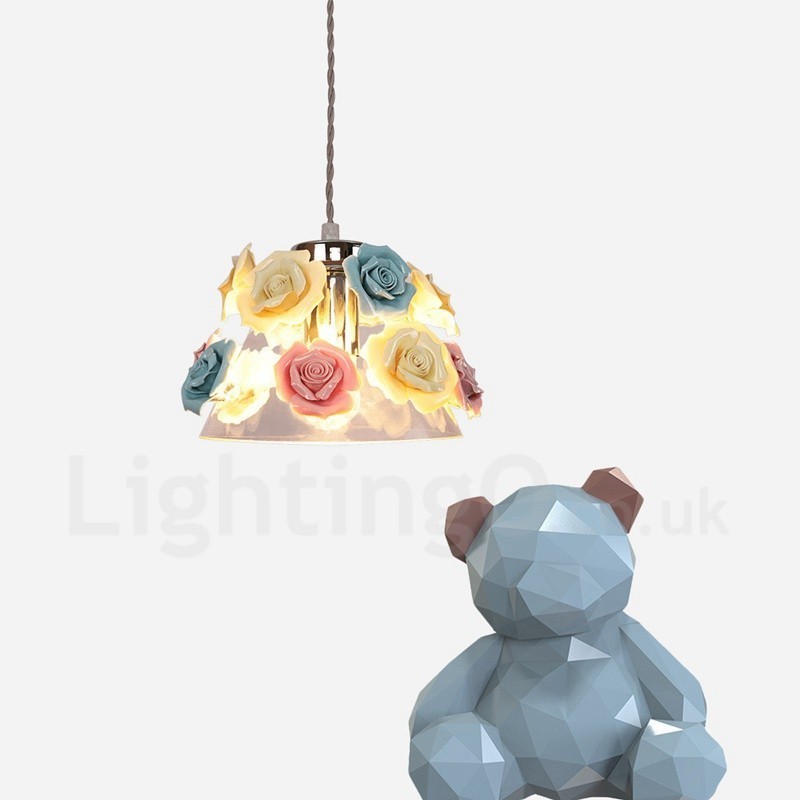 Lampada a sospensione in vetro e ceramica Macaron con fiori multicolori, E27, Ø22 cm