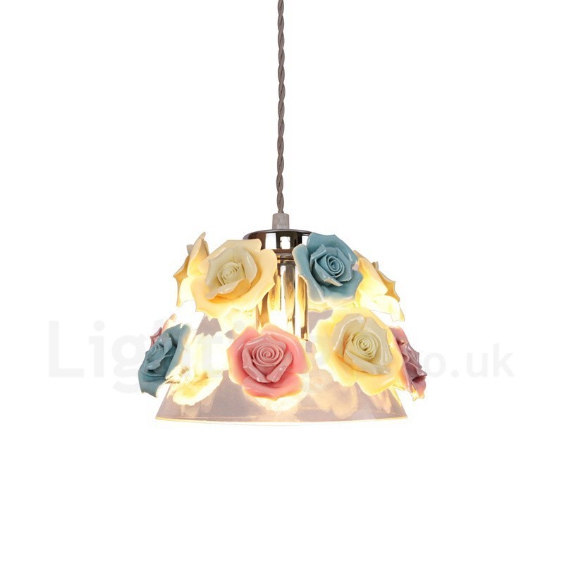 Lampada a sospensione in vetro e ceramica Macaron con fiori multicolori, E27, Ø22 cm