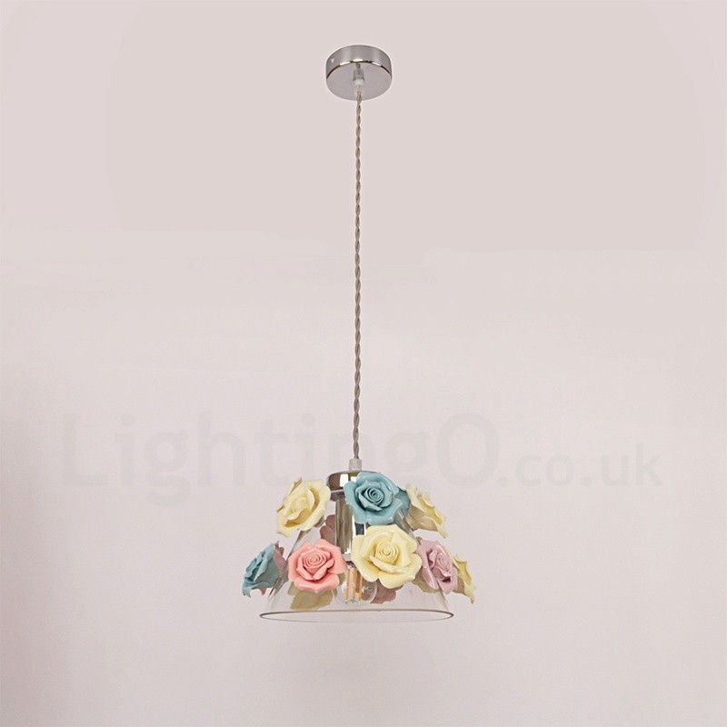Lampada a sospensione in vetro e ceramica Macaron con fiori multicolori, E27, Ø22 cm