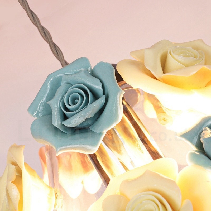 Lampada a sospensione in vetro e ceramica Macaron con fiori multicolori, E27, Ø22 cm