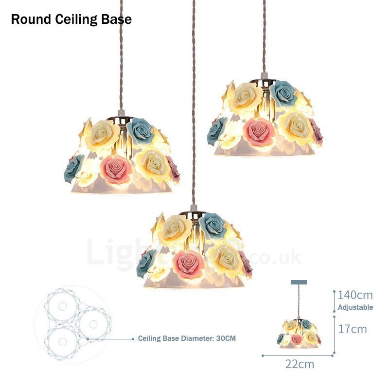 Lampada a sospensione in vetro e ceramica Macaron con fiori multicolori, E27, Ø22 cm