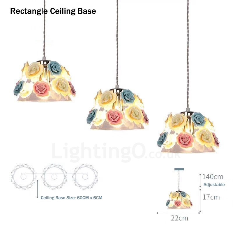 Lampada a sospensione in vetro e ceramica Macaron con fiori multicolori, E27, Ø22 cm