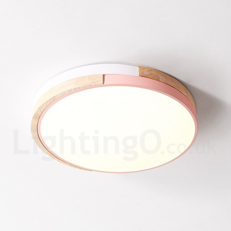 Plafoniera rotonda in legno multicolore dimmerabile con paralume in acrilico, stile nordico