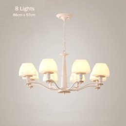 Lampadario a sospensione in legno multicolore stile nordico con paralumi in vetro, 6 o 8 luci E14