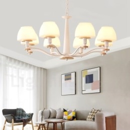 Lampadario a sospensione in legno multicolore stile nordico con paralumi in vetro, 6 o 8 luci E14