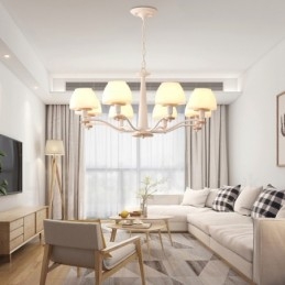Lampadario a sospensione in legno multicolore stile nordico con paralumi in vetro, 6 o 8 luci E14