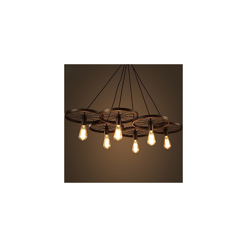 Lampadario in ferro battuto stile industriale loft a ruota da caffè multicolore E26/E27 60 cm