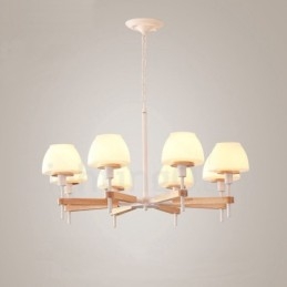Lampadario a sospensione moderno nordico in legno multicolore, paralumi in vetro, 6 o 8 luci E14