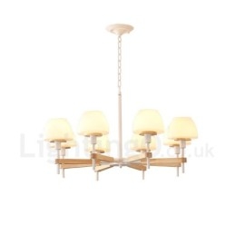 Lampadario a sospensione moderno nordico in legno multicolore, paralumi in vetro, 6 o 8 luci E14