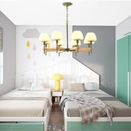Lampadario a sospensione moderno nordico in legno multicolore, paralumi in vetro, 6 o 8 luci E14