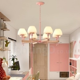 Lampadario a sospensione moderno nordico in legno multicolore, paralumi in vetro, 6 o 8 luci E14