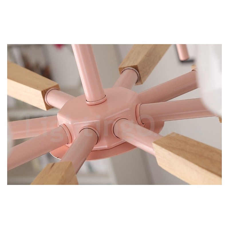 Lampadario a sospensione moderno nordico in legno multicolore, paralumi in vetro, 6 o 8 luci E14