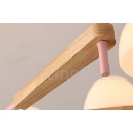 Lampadario a sospensione moderno nordico in legno multicolore, paralumi in vetro, 6 o 8 luci E14