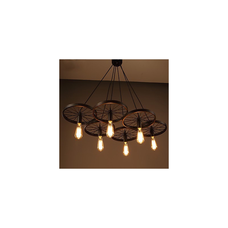 Lampadario in ferro battuto stile industriale loft a ruota da caffè multicolore E26/E27 60 cm