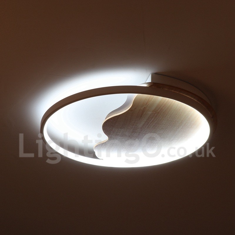 Plafoniera rotonda LED in legno bianco dimmerabile, ultrasottile, con nuvola