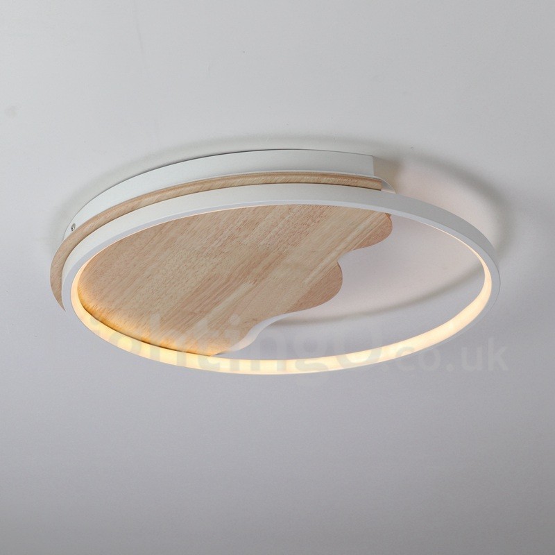 Plafoniera rotonda LED in legno bianco dimmerabile, ultrasottile, con nuvola