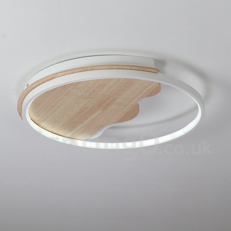 Plafoniera rotonda LED in legno bianco dimmerabile, ultrasottile, con nuvola