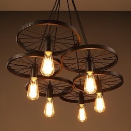 Lampadario in ferro battuto stile industriale loft a ruota da caffè multicolore E26/E27 60 cm