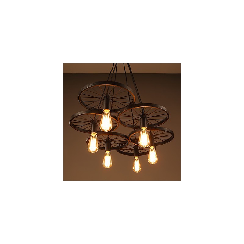 Lampadario in ferro battuto stile industriale loft a ruota da caffè multicolore E26/E27 60 cm