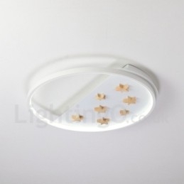 Plafoniera rotonda in legno con stelle bianche dimmerabile, ultrasottile, anche applique
