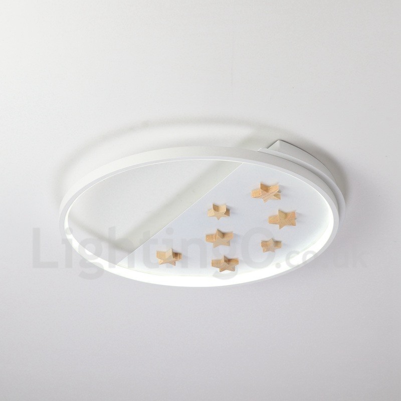 Plafoniera rotonda in legno con stelle bianche dimmerabile, ultrasottile, anche applique