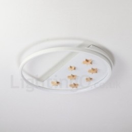 Plafoniera rotonda in legno con stelle bianche dimmerabile, ultrasottile, anche applique