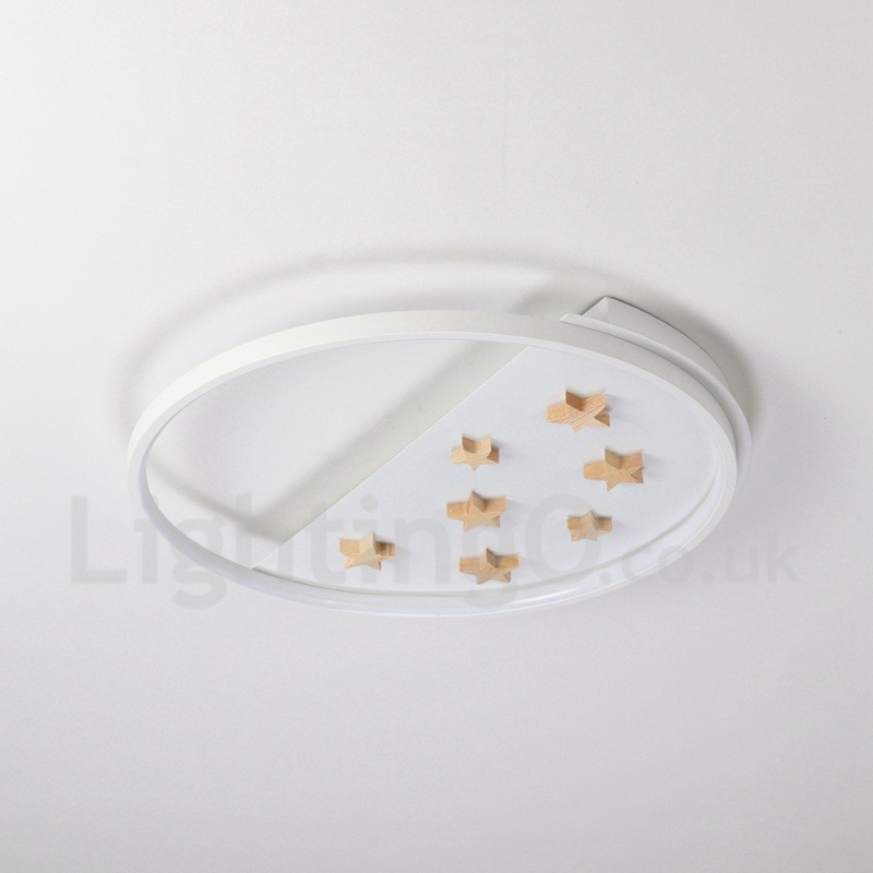 Plafoniera rotonda in legno con stelle bianche dimmerabile, ultrasottile, anche applique