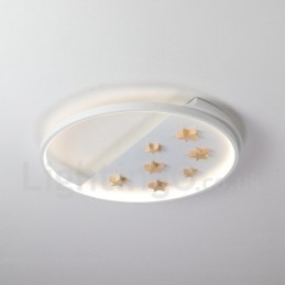 Plafoniera rotonda in legno con stelle bianche dimmerabile, ultrasottile, anche applique