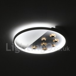 Plafoniera rotonda in legno con stelle bianche dimmerabile, ultrasottile, anche applique
